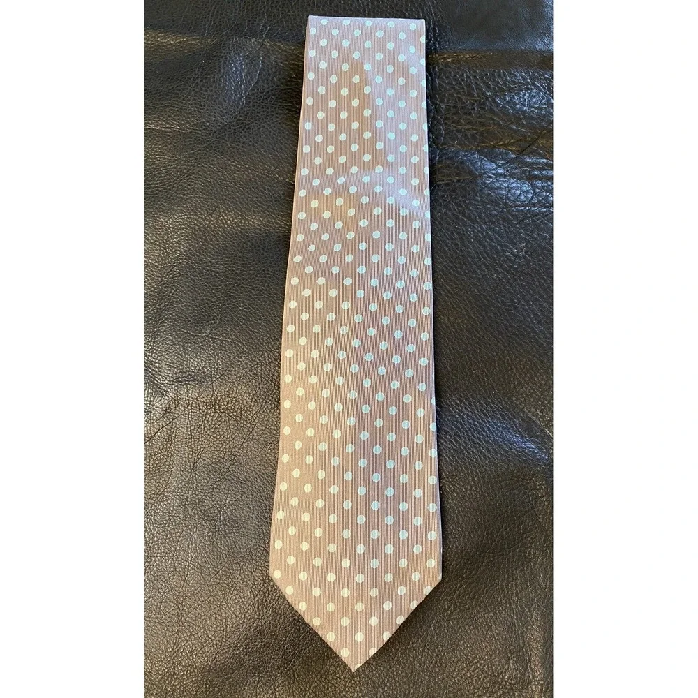 ALAN BILZERIAN Mint Polka dot Over Earth Brown Silk tie Italy Made Spring/Summer